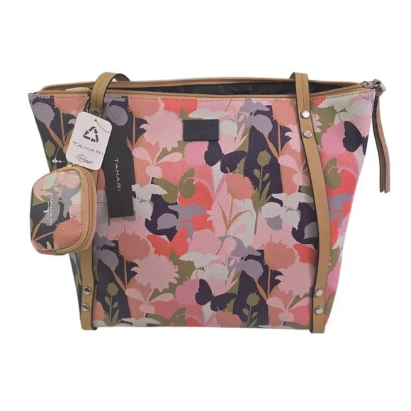 Tahari Mackenzie Vegan Leather Zipper Close Floral Butterfly Tote Bag Purse NWT - Picture 10 of 15